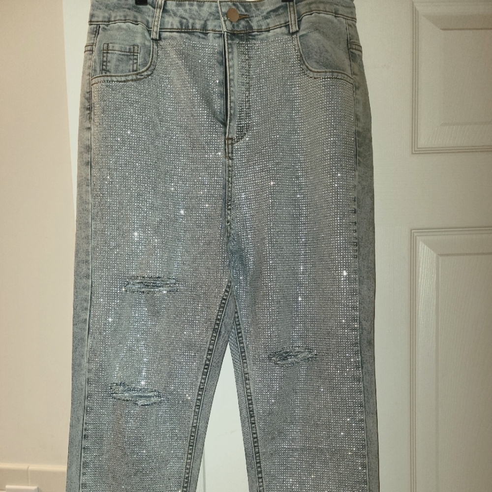 Distressed Rhinestone Jeans by Gritty Soul